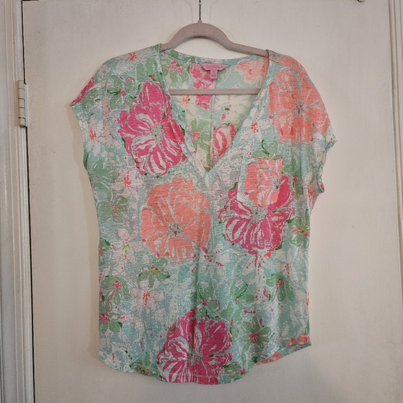 Lilly Pulitzer 100% LinenDuval Top in Beach Walk Poolside Blue Size Small - Picture 2 of 7